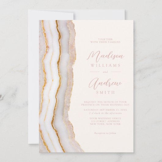 Invitation Mariage moderne élégante Agate marbre (Devant)