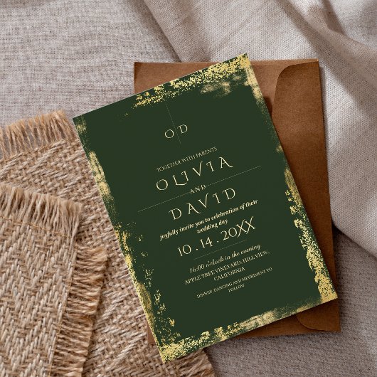 Invitation Mariage moderne Emerald Green Gold