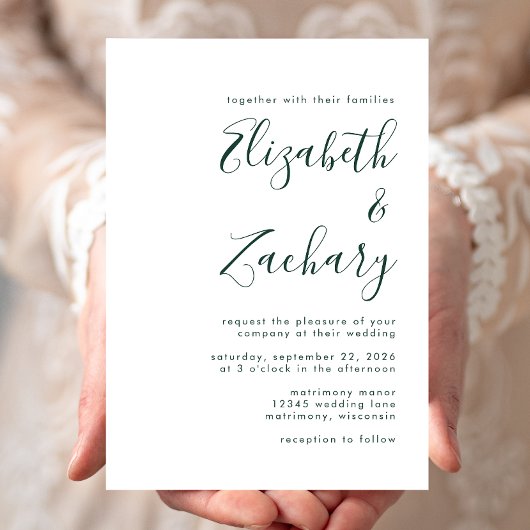 Invitation Mariage moderne Emerald Green Script