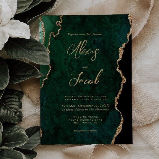 Invitation Mariage Moderne Émeraude Vert Agate Script