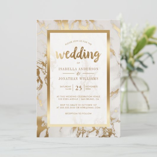 Invitation Mariage moderne en bronze et marbre (Debout devant)