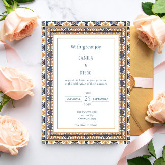 Invitation Mariage Moderne en Carreaux de Talavera Luxueux