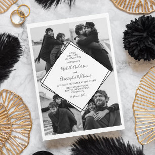 Invitation Mariage Moderne en Collage de Photos en Noir et Bl