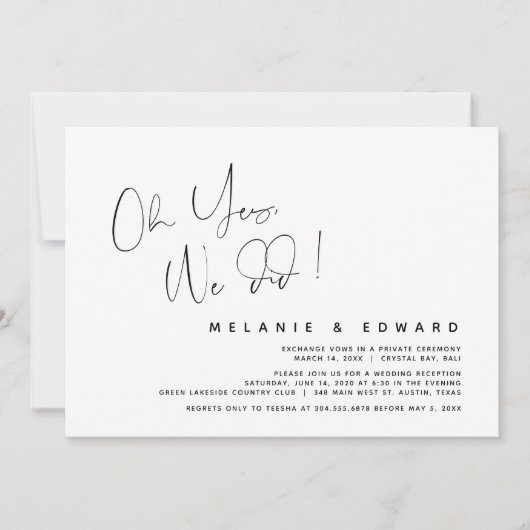 Invitation Mariage Moderne en Elopement, Oh Oui, Nous L'avons (Devant)