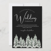 Invitation Mariage moderne en forêt de pins enneigée noire (Devant)