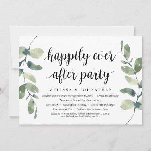 Invitation Mariage moderne en fuite, eucalyptus verdure (Devant)