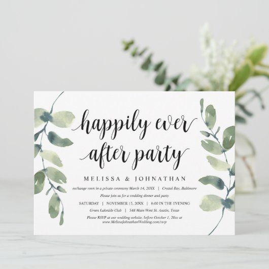 Invitation Mariage moderne en fuite, eucalyptus verdure (Debout devant)