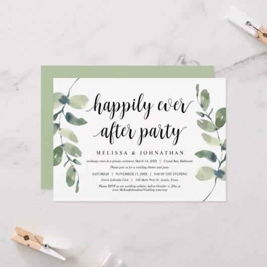 Invitation Mariage moderne en fuite, verdure Eucalyptus (Devant/Arrière en situation)