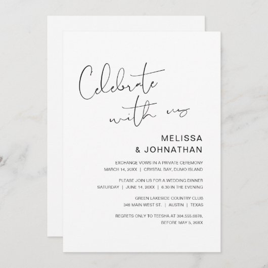 Invitation Mariage Moderne en Intime Cérémonie, Célébrez avec (Devant / Derrière)