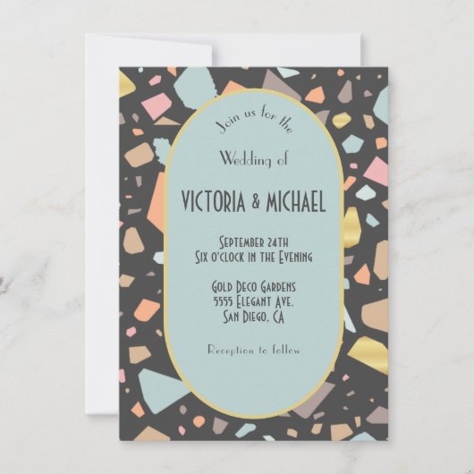 Invitation Mariage moderne en laiton Terrazzo (Devant)