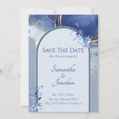 Invitation Mariage Moderne En Marbre Bleu Aqua Économisez La (Devant)