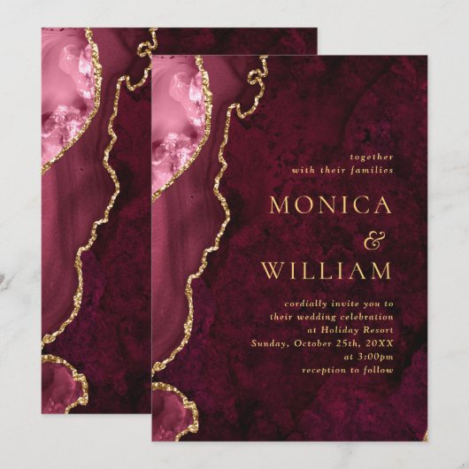 Invitation Mariage Moderne en Marbre d'Agate Bourguignonne Do (Devant / Derrière)