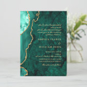 Invitation Mariage Moderne en Marbre d'Agate Vert Doré (Debout devant)