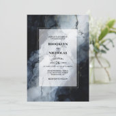 Invitation Mariage moderne en marbre noir (Debout devant)