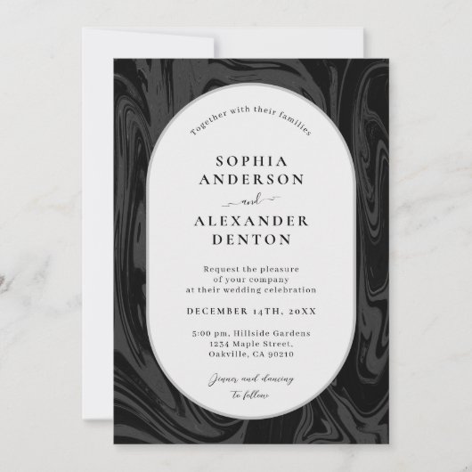 Invitation Mariage moderne en marbre noir (Devant)