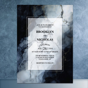 Invitation Mariage moderne en marbre noir