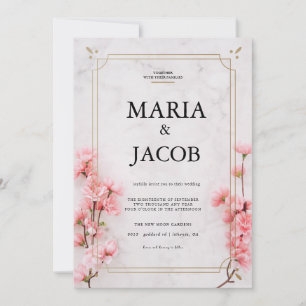 Invitation Mariage Moderne en Marbre Rose