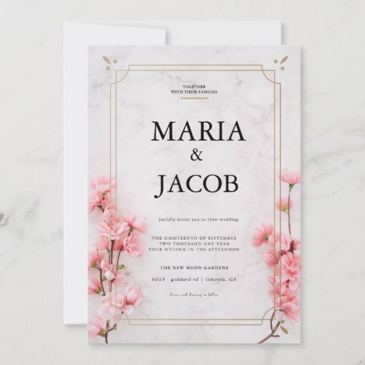 Invitation Mariage Moderne en Marbre Rose  (Devant)