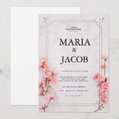 Invitation Mariage Moderne en Marbre Rose  (Devant / Derrière)
