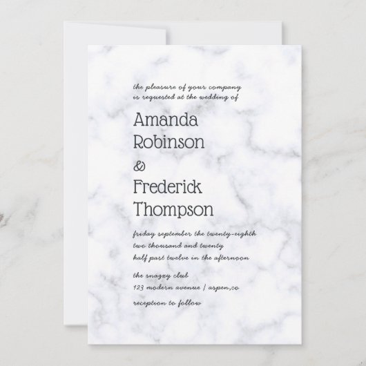 Invitation Mariage moderne en marbre simpliste (Devant)