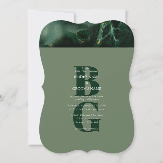 Invitation Mariage moderne en marbre vert (Devant)