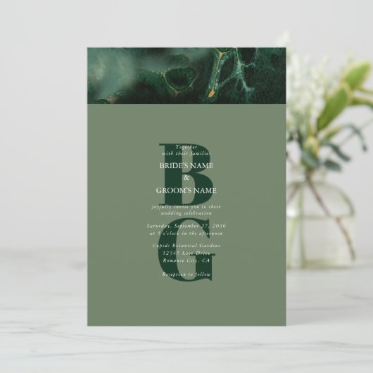 Invitation Mariage moderne en marbre vert (Debout devant)