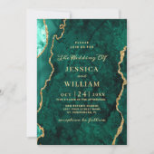 Invitation Mariage moderne en marbre vert or (Devant)