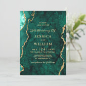 Invitation Mariage moderne en marbre vert or (Debout devant)