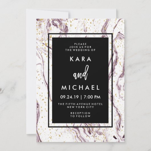 Invitation Mariage Moderne en Marbre Violet et Paillettes de  (Devant)