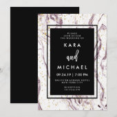 Invitation Mariage Moderne en Marbre Violet et Paillettes de  (Devant / Derrière)