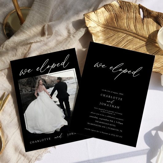 Invitation Mariage moderne en noir et blanc avec photo de fug