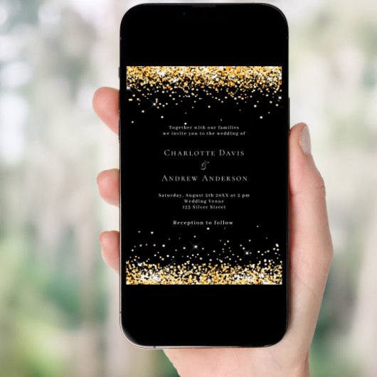 Invitation Mariage moderne en or noir