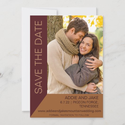 Invitation Mariage moderne Enregistrer Date Photo Bourgogne R (Devant)