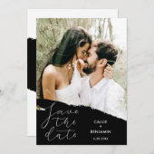 Invitation Mariage moderne Enregistrer la date Photo & Brushs (Devant / Derrière)