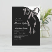 Invitation Mariage Moderne et Classique à Ruban Noir (Debout devant)