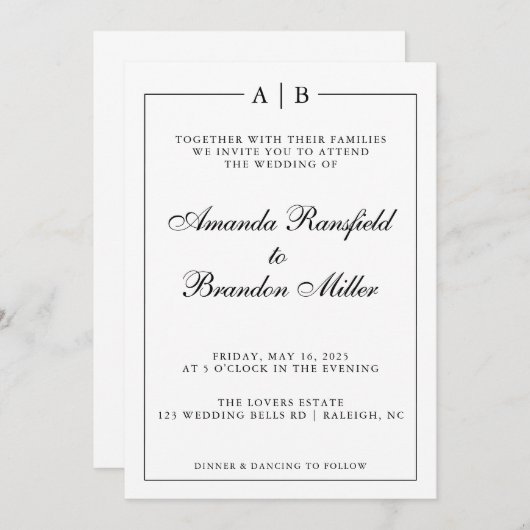 Invitation Mariage moderne et élégant (Devant / Derrière)