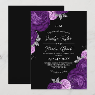 Invitation Mariage moderne et fantaisiste à fleurs noires et 