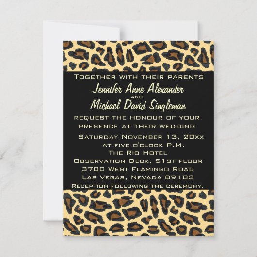 Invitation Mariage moderne et réception Leopard (Devant)