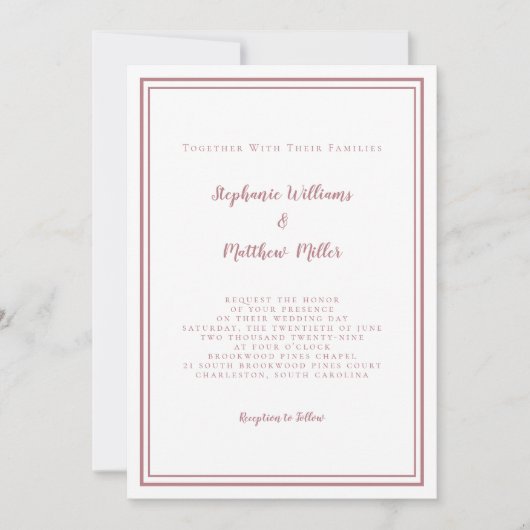 Invitation Mariage moderne et RSVP QR Code Détails Dusty Rose (Devant)