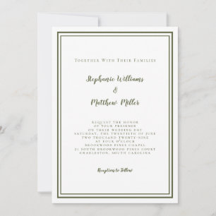 Invitation Mariage moderne et RSVP QR Code Détails Olive Gree