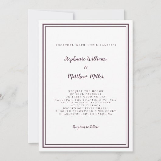 Invitation Mariage moderne et RSVP QR Code Détails Violet (Devant)