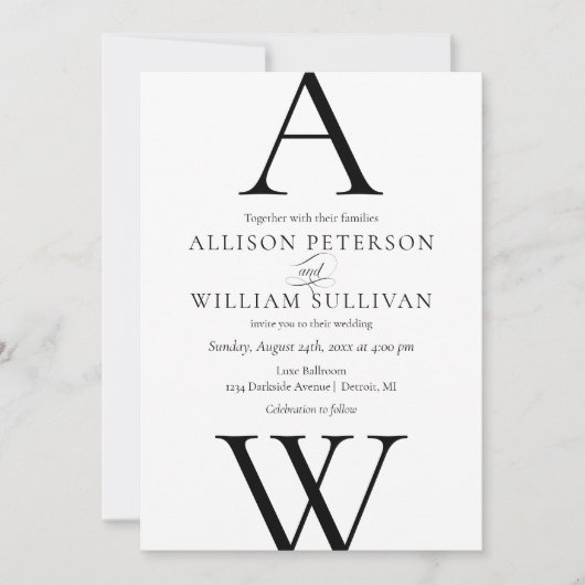 Invitation Mariage Moderne et Simple Noir et Blanc (Devant)