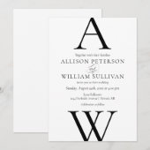 Invitation Mariage Moderne et Simple Noir et Blanc (Devant / Derrière)