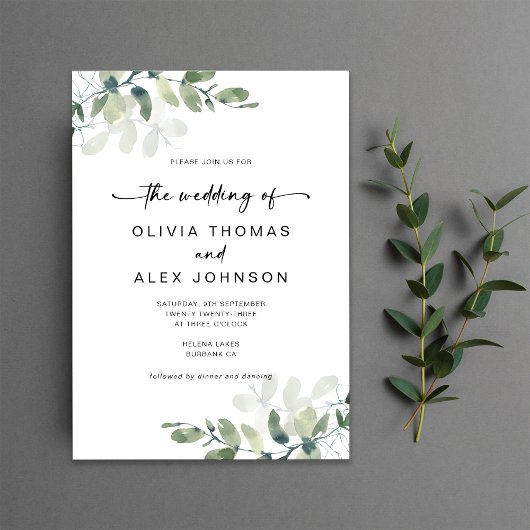 Invitation Mariage moderne Eucalyptus