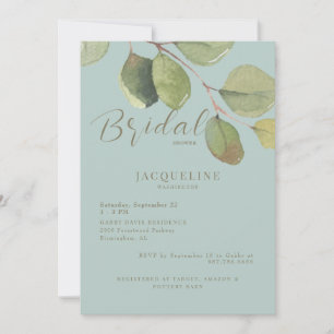 Invitation Mariage Moderne Eucalyptus Seafoam Texte Doré