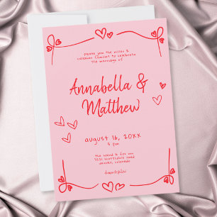 Invitation Mariage Moderne Fantaisiste avec Cœur Dessiné à la