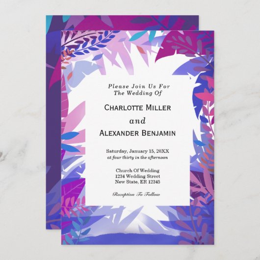 Invitation Mariage moderne Feuilles d'aquarelle tropicale (Devant / Derrière)