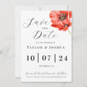 Invitation Mariage Moderne Fleur de Pavot Rouge Save the Date (Devant)