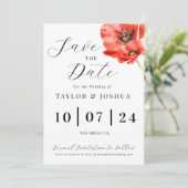Invitation Mariage Moderne Fleur de Pavot Rouge Save the Date (Debout devant)
