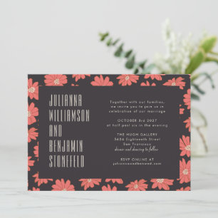 Invitation Mariage Moderne Fleur Rouge Foncé Typographie Rétr
